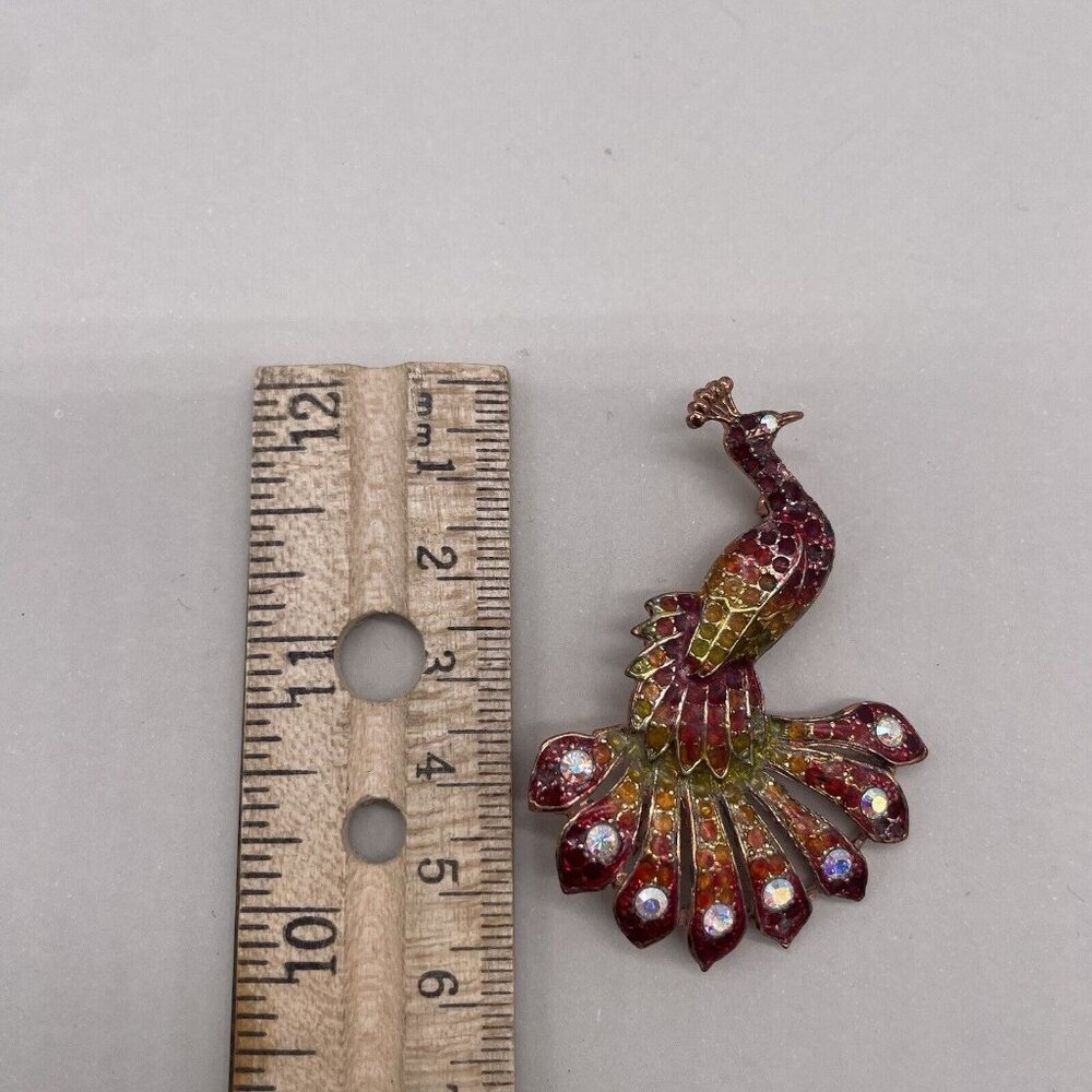Peacock Brooch Gold toned Rhinestone - Picture 3 of 4